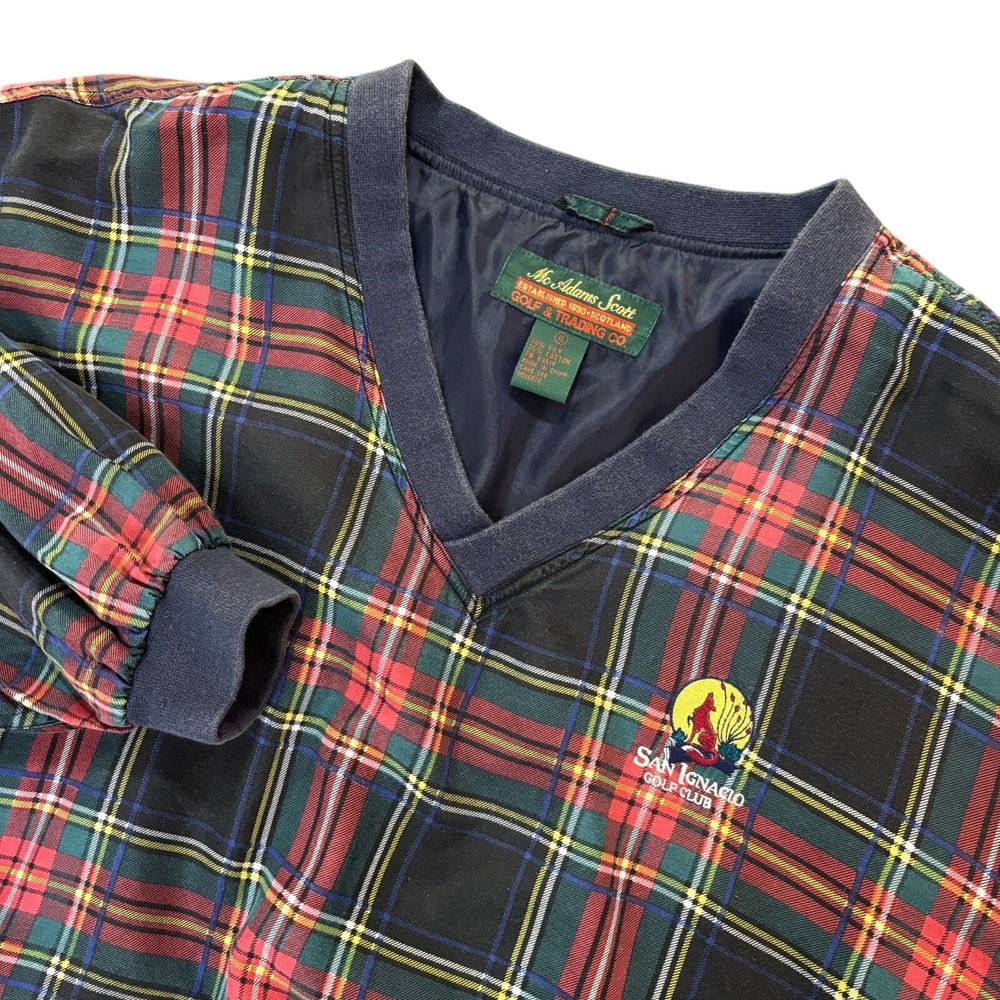 MCADAMS SCOTT Golf Pullover‎ Mens XL Tartan Plaid Silk Blend V Neck San Ignacio